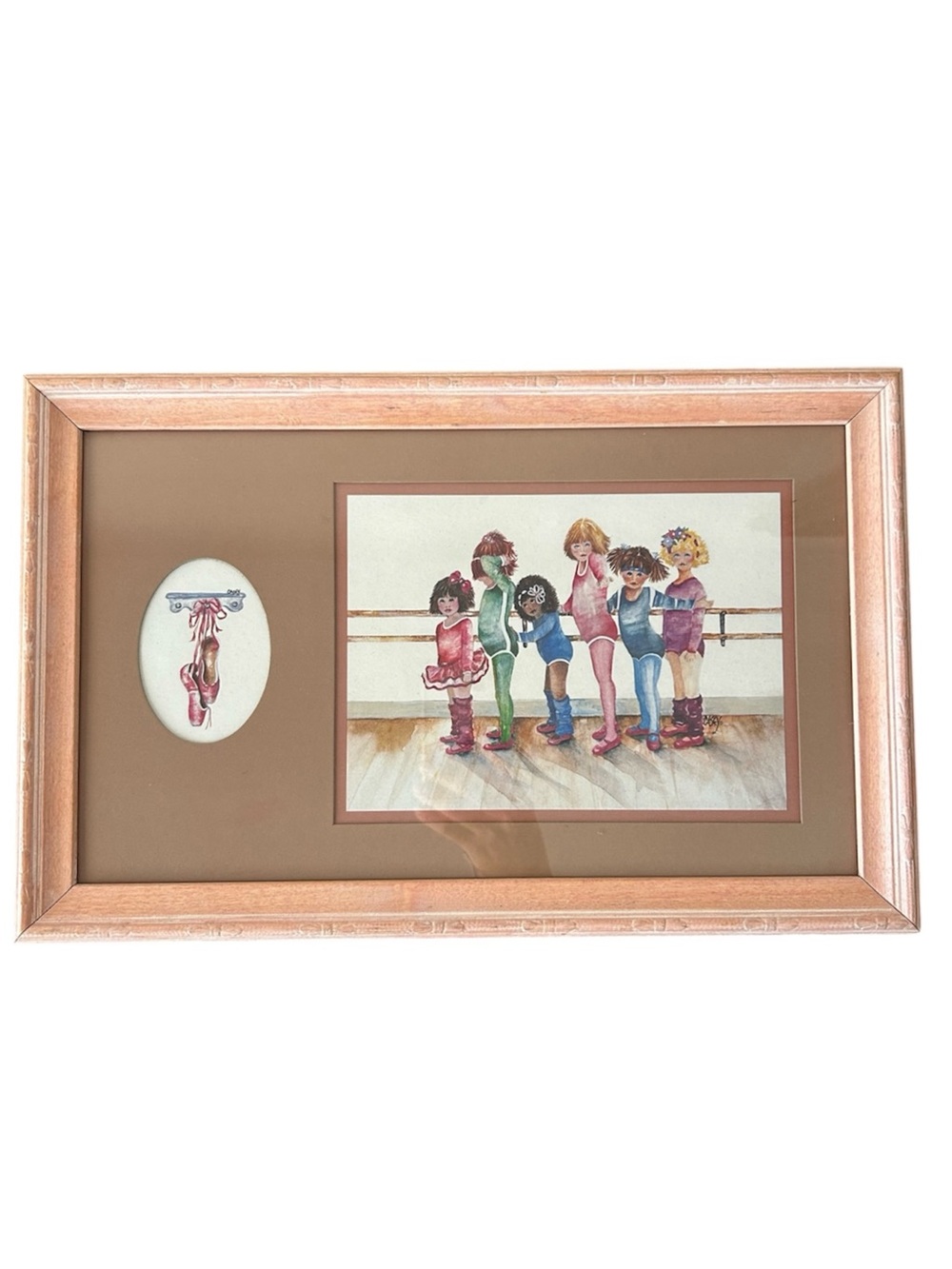 VTG Casey Little Girls Ballerinas Dance Class Watercolor Print Rose Gold Frame